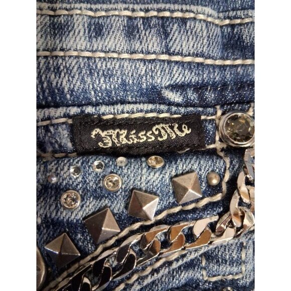 Miss Me Womens Easy Bootcut Jeans Size 29 Distressed Denim With Embellished Back - Picture 3 of 6